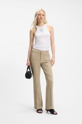 Slim-fit trousers with flared leg, Beige