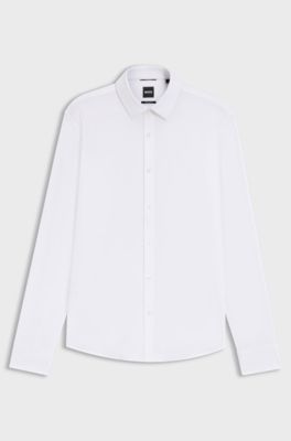 Camicia regular fit in jersey elasticizzato ad alte prestazioni, Bianco