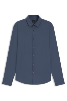 Regular-fit shirt in performance-stretch jersey, Dark Blue