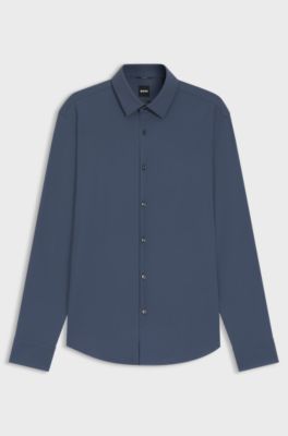 Regular-fit shirt in performance-stretch jersey, Dark Blue