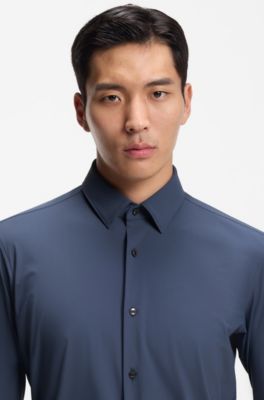 Regular-fit shirt in performance-stretch jersey, Dark Blue