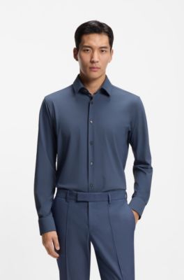 Regular-fit shirt in performance-stretch jersey, Dark Blue