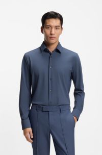 Regular-fit shirt in performance-stretch jersey, Dark Blue