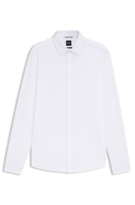 Slim-fit shirt in performance-stretch structured jersey, White