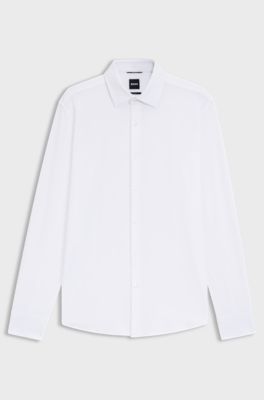 Slim-fit shirt in performance-stretch structured jersey, White