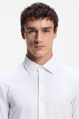 Slim-fit shirt in performance-stretch structured jersey, White