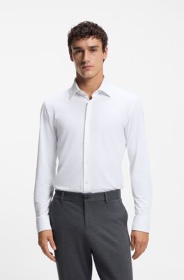 Slim-fit shirt in performance-stretch structured jersey, White