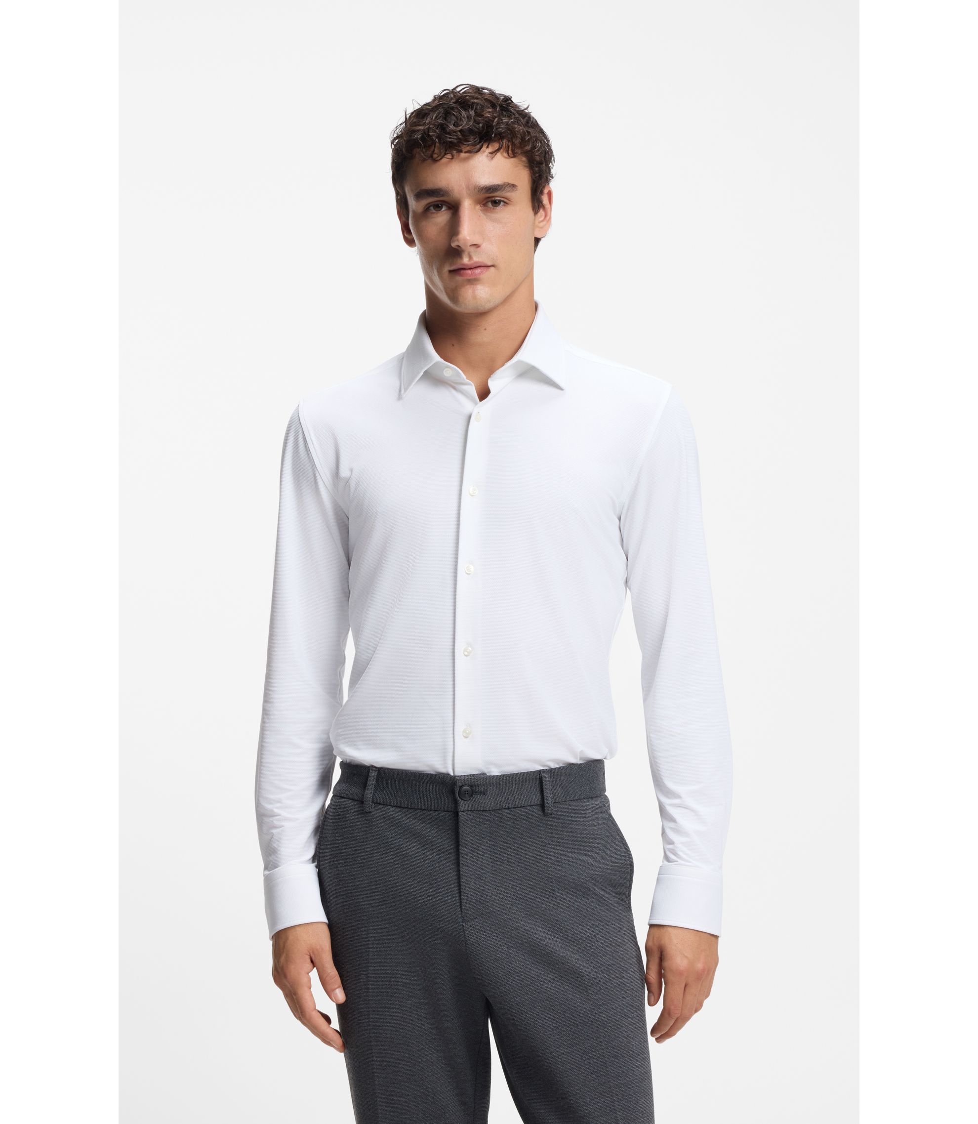 Slim-Fit Hemd aus strukturiertem Performance-Stretch-Jersey