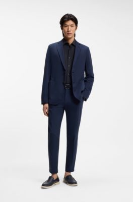 Slim-fit shirt in performance-stretch structured jersey, Dark Blue