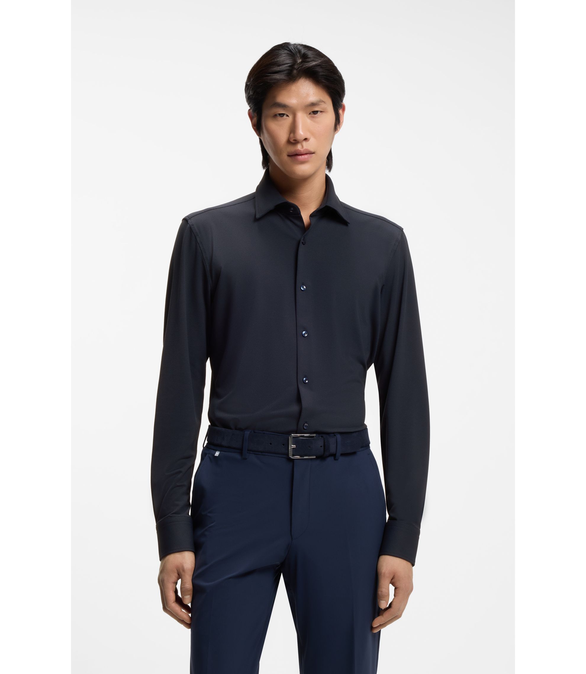 Slim-Fit Hemd aus strukturiertem Performance-Stretch-Jersey