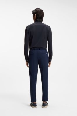 Slim-fit shirt in performance-stretch structured jersey, Dark Blue