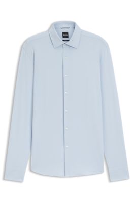 Slim-fit shirt in performance-stretch structured jersey, Light Blue