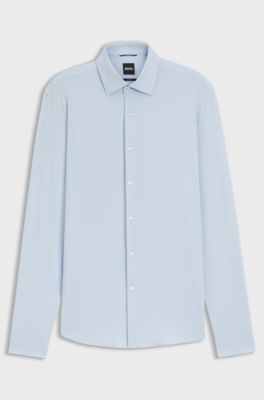 Slim-fit shirt in performance-stretch structured jersey, Light Blue