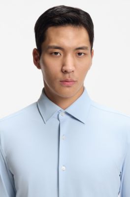Camisa slim fit en punto t&eacute;cnico el&aacute;stico con estructura, Celeste