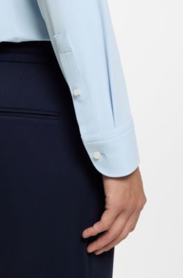 Slim-fit shirt in performance-stretch structured jersey, Light Blue