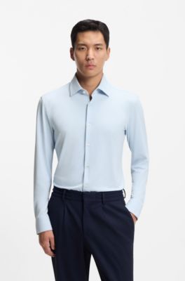 Slim-fit shirt in performance-stretch structured jersey, Light Blue