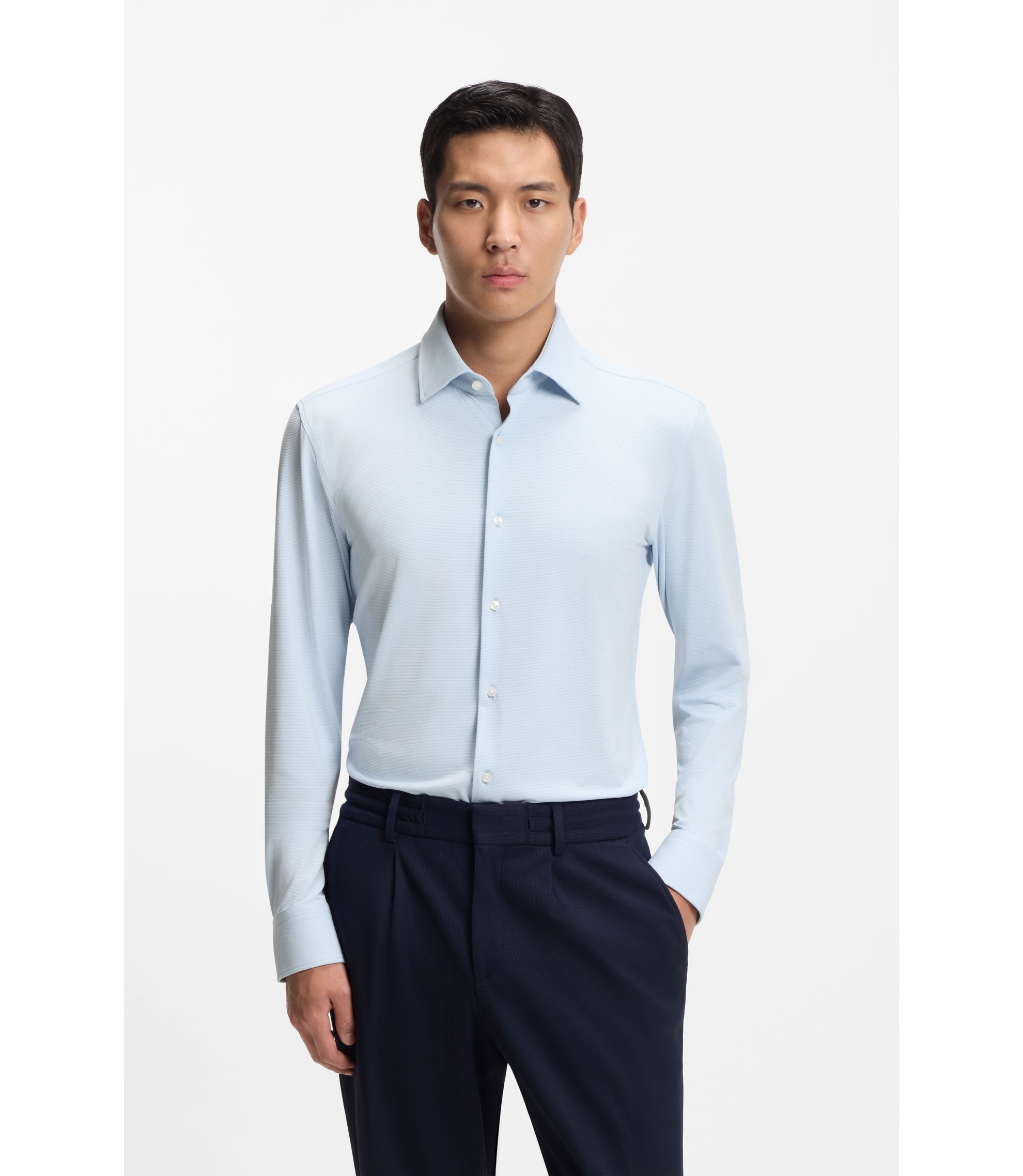 Slim-Fit Hemd aus strukturiertem Performance-Stretch-Jersey