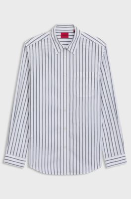 Oversized-fit shirt in striped cotton poplin, Blue stripes