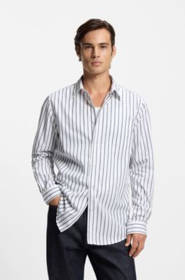Oversized-fit shirt in striped cotton poplin, Blue stripes