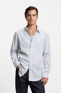 Oversized-fit shirt in striped cotton poplin, White Stripes