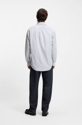 Oversized-fit shirt in striped cotton poplin, Blue stripes