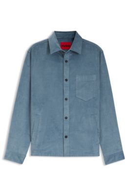Oversized-fit shirt in cotton corduroy, Light Blue