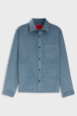 Oversized-fit shirt in cotton corduroy, Light Blue