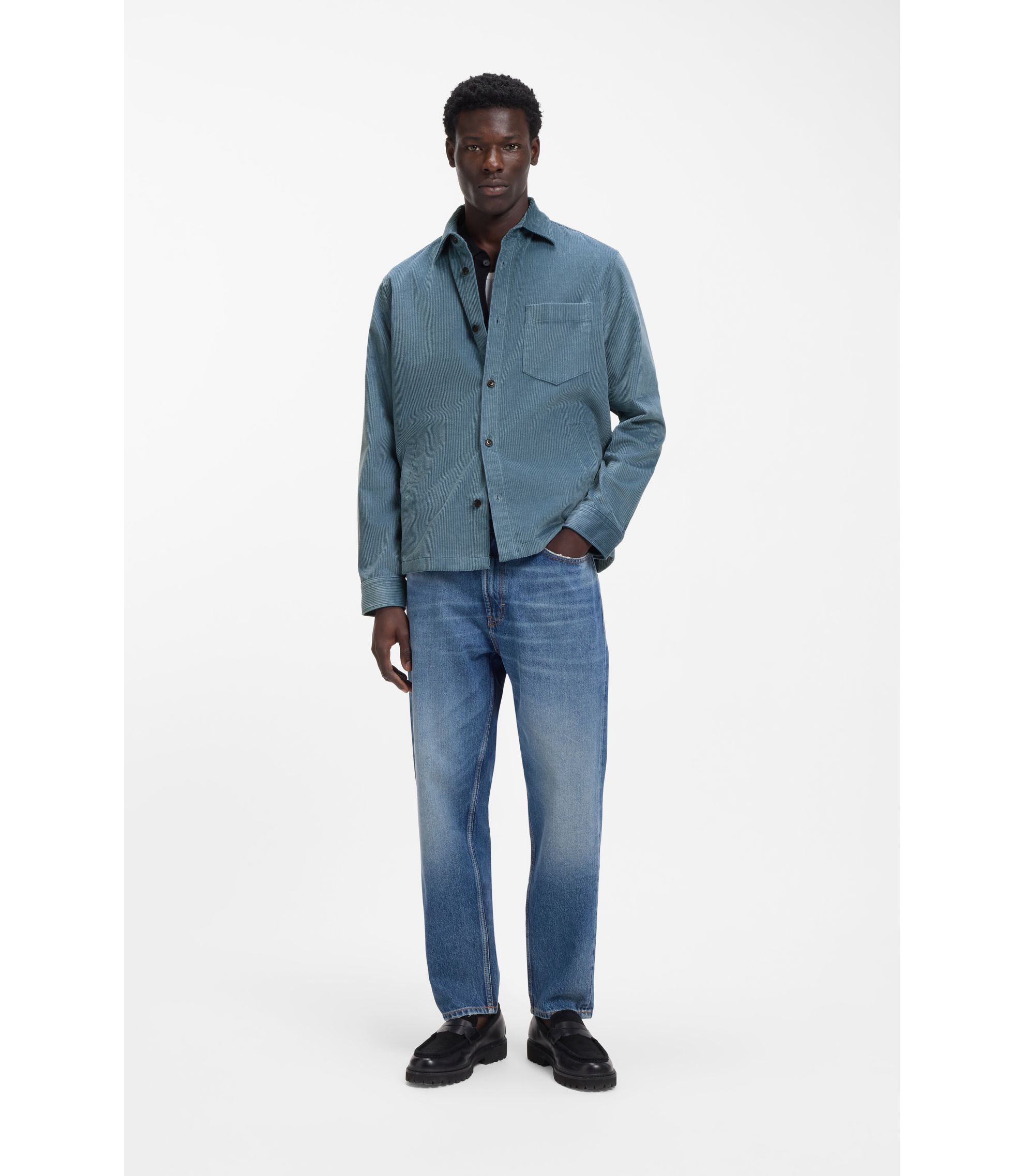 まるこCLOTH CROSS ライトブルー デニムシャツ HugOWar HUGO - Oversized-fit shirt in cotton corduroy - Light Blue