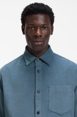 Oversized-fit shirt in cotton corduroy, Light Blue