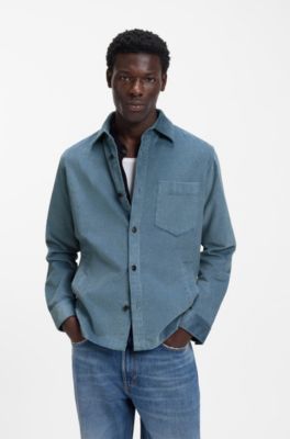 Oversized-fit shirt in cotton corduroy, Light Blue