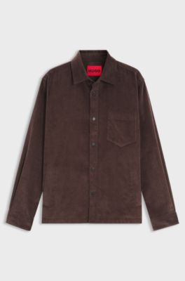 Oversized-fit shirt in cotton corduroy, Brown