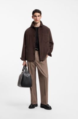 Oversized-fit shirt in cotton corduroy, Brown