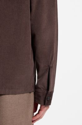 Oversized-fit shirt in cotton corduroy, Brown