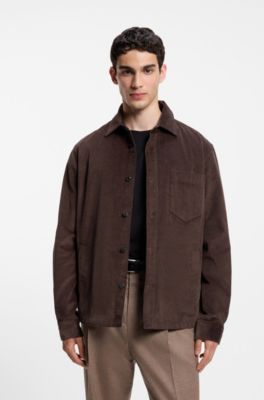 Oversized-fit shirt in cotton corduroy, Brown