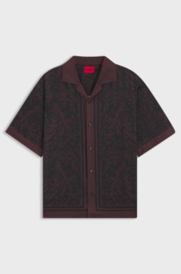 Oversized-fit shirt with digital print, Brown Patterned