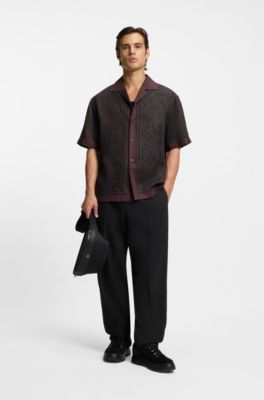 Oversized-fit shirt with digital print, Brown Patterned