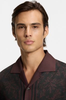 Oversized-fit shirt with digital print, Brown Patterned
