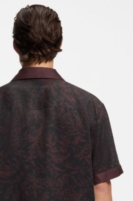 Oversized-fit shirt with digital print, Brown Patterned