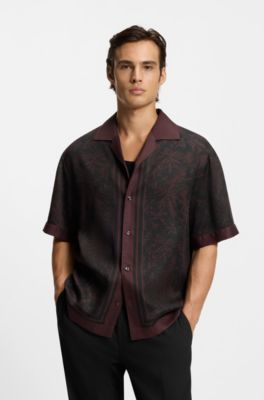 Oversized-fit shirt with digital print, Brown Patterned