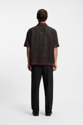 Oversized-fit shirt with digital print, Brown Patterned