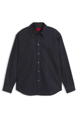 Oversized-fit shirt in weighty dark-blue denim, Dark Blue