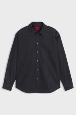 Oversized-fit shirt in weighty dark-blue denim, Dark Blue