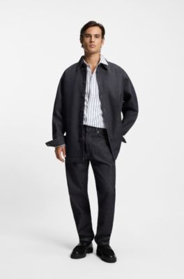 Chemise Oversize en denim bleu fonc&eacute; et lourd, Bleu fonc&eacute;