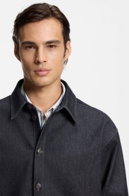 Oversized-fit shirt in weighty dark-blue denim, Dark Blue