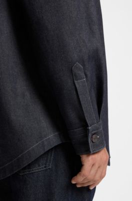 Oversized-fit shirt in weighty dark-blue denim, Dark Blue