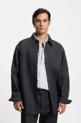 Oversized-fit shirt in weighty dark-blue denim, Dark Blue