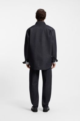 Oversized-fit shirt in weighty dark-blue denim, Dark Blue