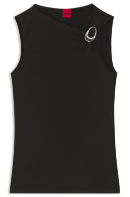 Sleeveless top with logo buckle detail, Black