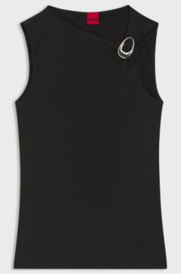 Top senza maniche con dettaglio fibbia con logo, Nero