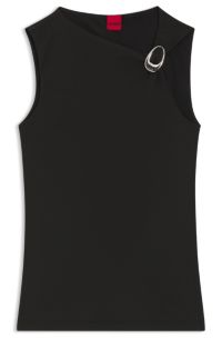 Sleeveless top with logo buckle detail, Black